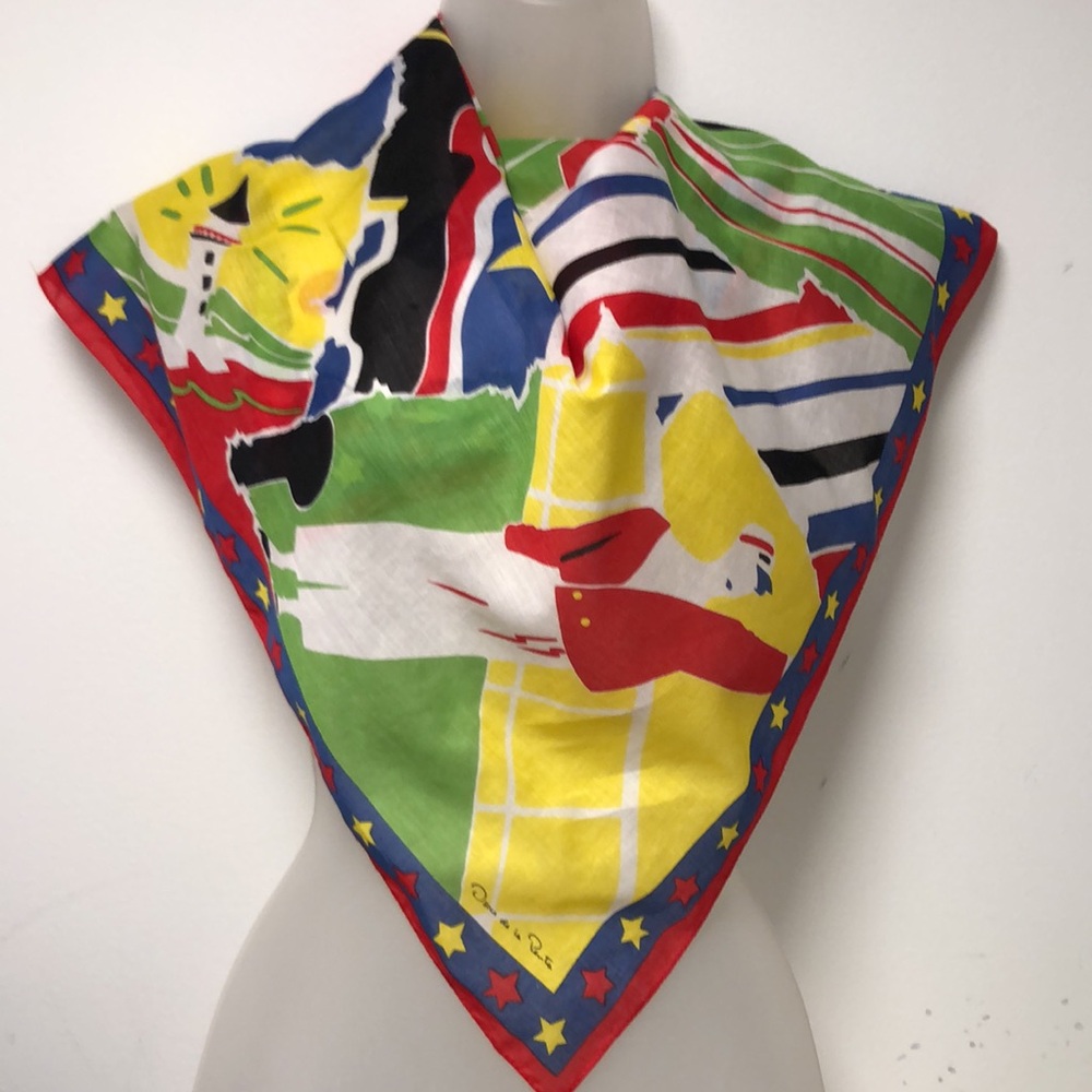 Oscar de la Renta Scarf Nautical Colorful Square 30" X 30" Vintage Cotton Japan